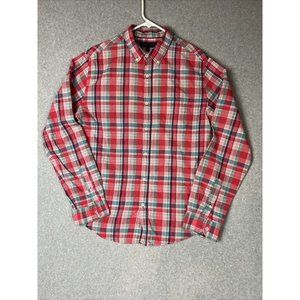 Aeropostale Button Down Shirt Mens Medium Red Plaid Long Sleeve Collared